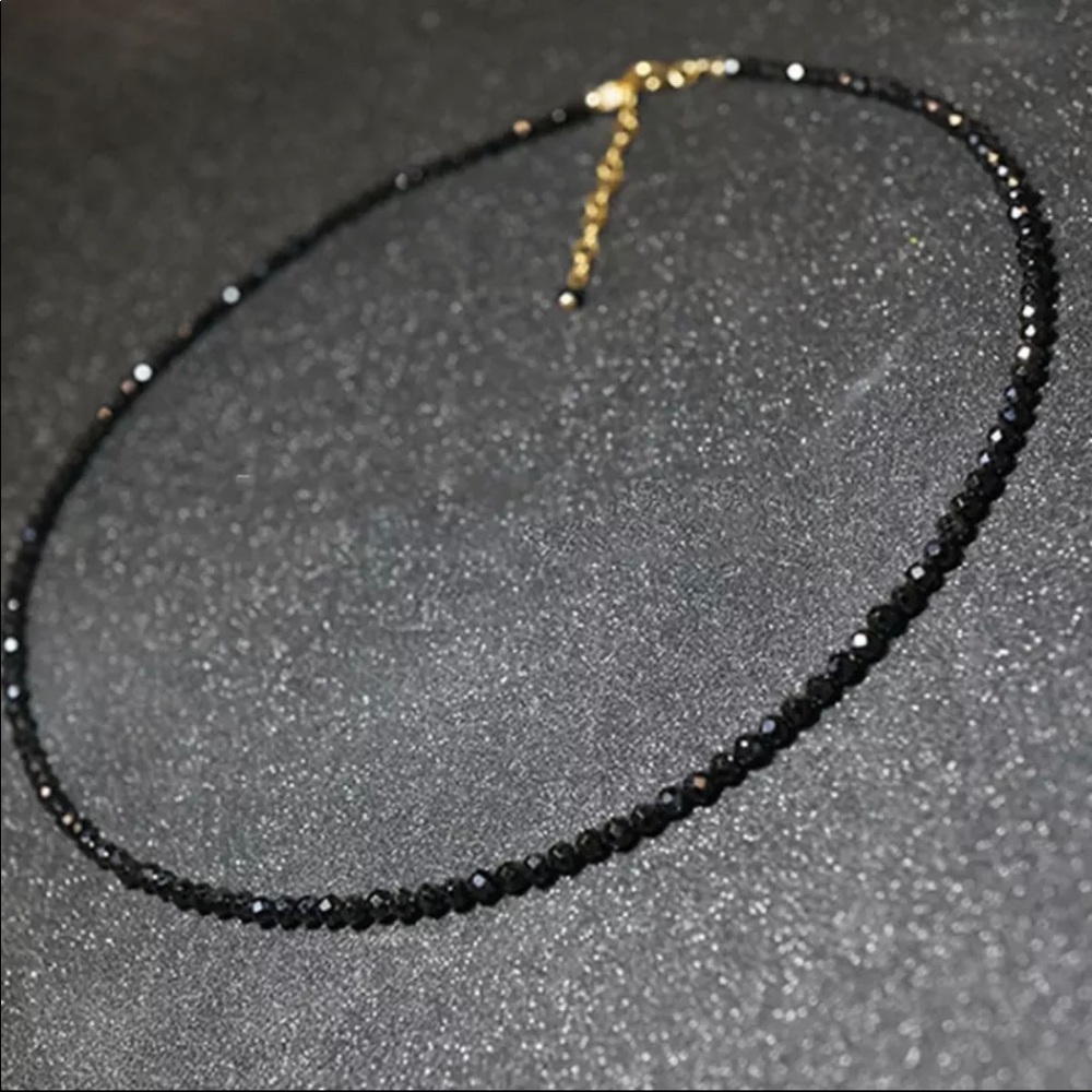 Delicate Black Faceted Bead Necklace - Minimalist Women’s Jewelry